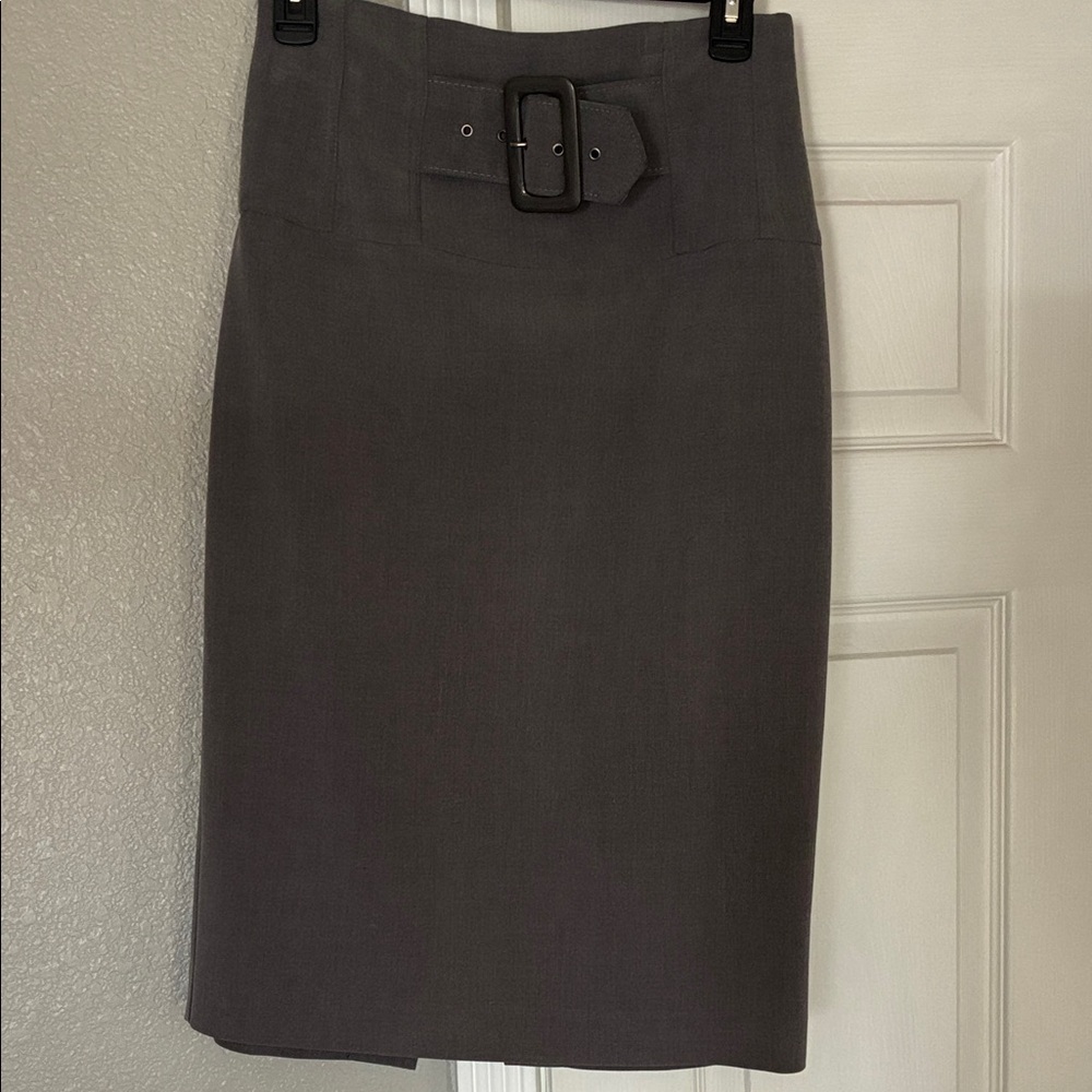 Cache Charcoal Pencil Skirt with Buckle
